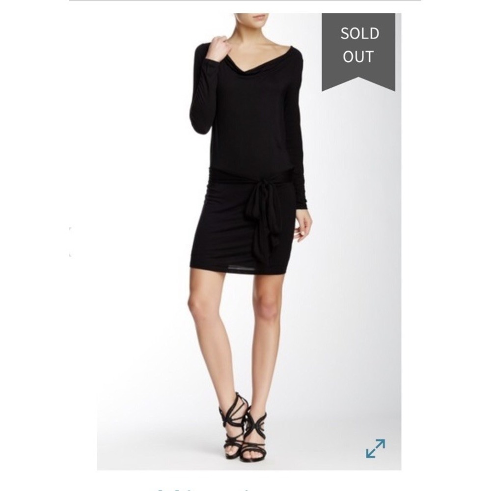 Haute Hippie 133053 Open Back Draped V-Neck Dress Black Sz S